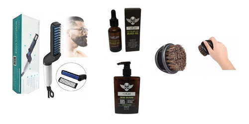 Kit Peine Alisante Barba, Shampoo, Aceite, Cepillo, Barberia