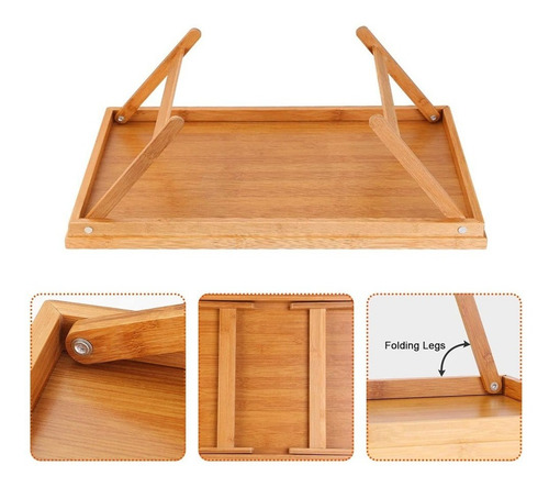 Imagen 6 de 7 de Mesa Bandeja Desayuno Con Patas Plegables Cama Sofá De Bambú