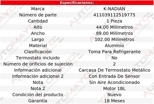 Toma Agua Aluminio 2 Pernos Ranchero L6 4.1l 69-73