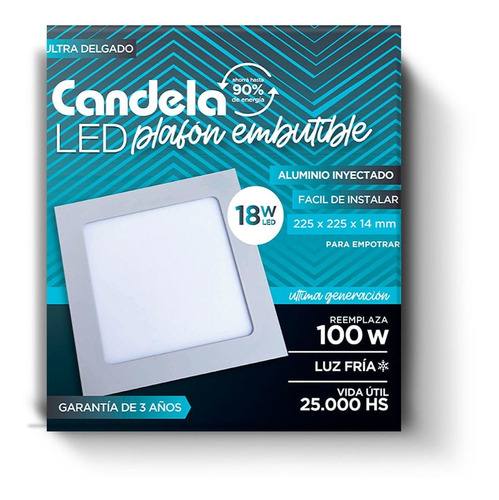 Led Plafon Cuadrado Embutible 18w Fria