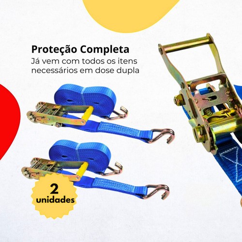 Cinta E Catraca 2 Toneladas 35 Mm 4 Metros Gancho J Cor Azul Amarração Carga Caminhão Reforçada