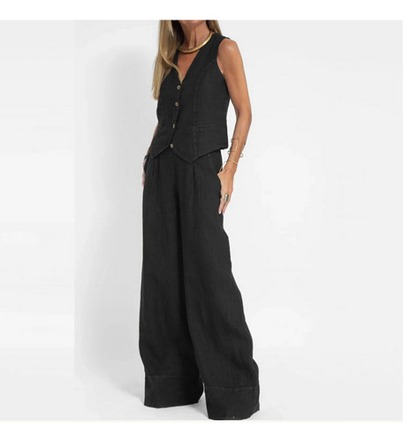 Pantalones De Traje Conjuntos De Lino Para Mujer, 2 Piezas