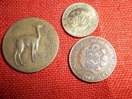 Lote De 3 Monedas De Perú,medio Sol ,10 Cent. Y 5 Cent.ver!