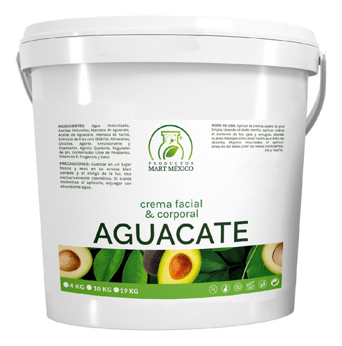 Crema Humectante Con Aceite De Aguacate (4 Kilos) Tipo de piel Todo tipo de piel