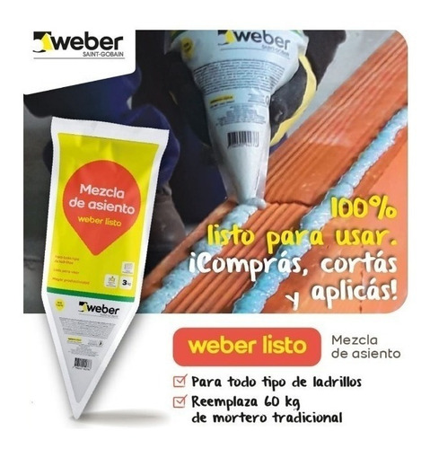 Mezcla Mortero De Asiento Weber Listo 3 Kilos Ladrillos