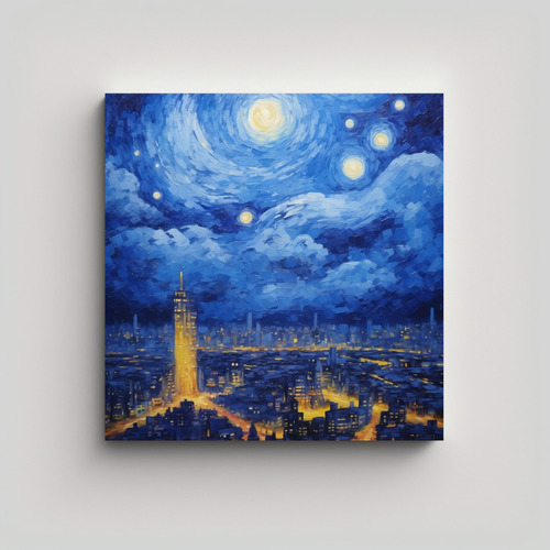 80x80cm Cuadro Decorativo Ciudad Nocturna Estilo Estilo Óle