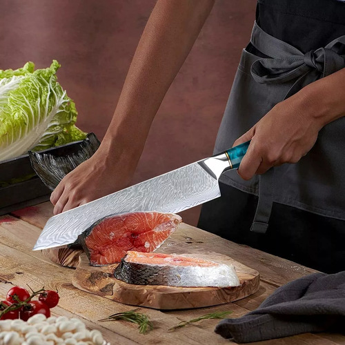 Cuchillo De Chef Damasco Con Mango De Resina.