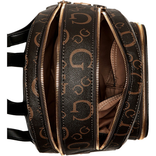Mochila Guess Factory Hg947930-nat Acabado de los herrajes Níquel Color Marrón oscuro Correa de hombro Marrón oscuro Diseño de la tela Lisa