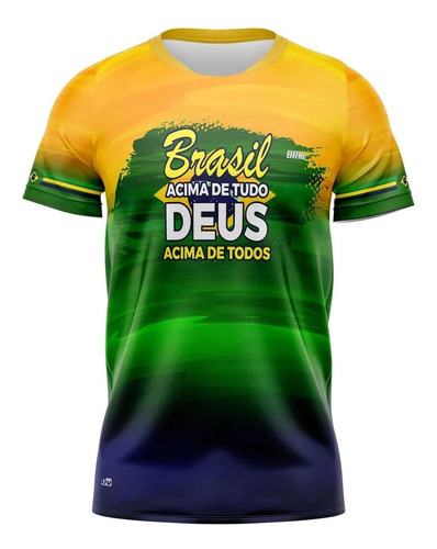 Imagem 1 de 4 de Camiseta Patriota Brasil Acima De Tudo Brk Com Uv50+