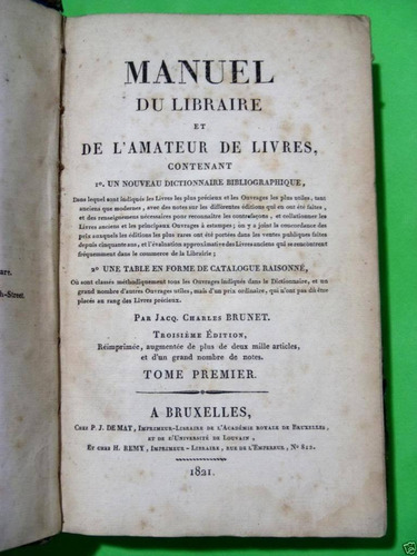 1821 Manuel Libraire Amateur Livres Diccionario Bibliofilo