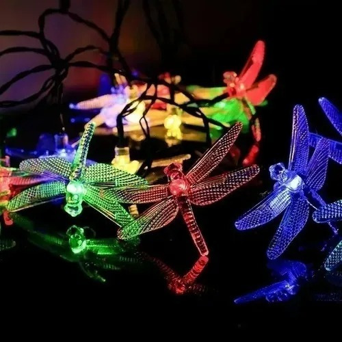 Imagen 2 de 5 de Luces Navidad Guirnalda 30 Led Solar Libélula 6 Metros