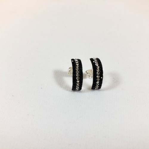 Aretes Pendietes De Plata .925 Zirconia Negro/blanc Estuche 