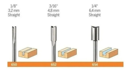Kit Fresas Rectas Fresadora Para Dremel 335 :650 + 652 + 654