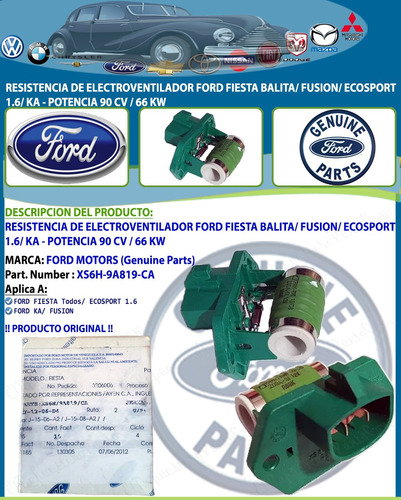 Resistencia Electroventilador Ford Fusion Ecosport 1.6