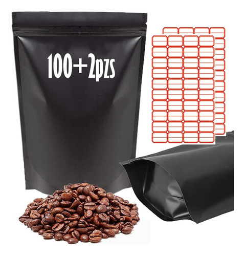 100 Bolsas Stand Up Pouch Con Cierre Negro Mate De 1000 Grs