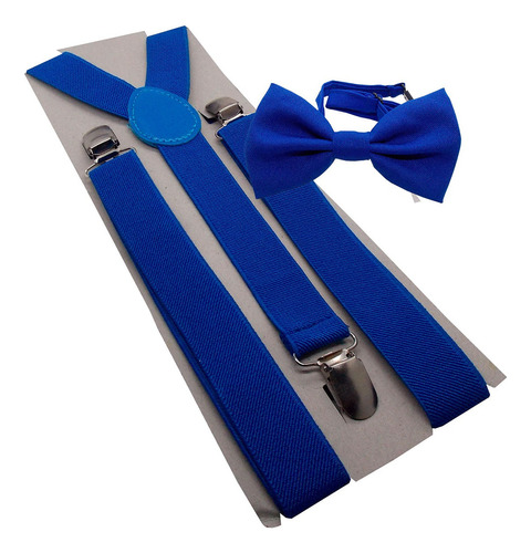 Kit Suspensório + Gravata Borboleta Adulto Várias Cores Cor Azul Bic