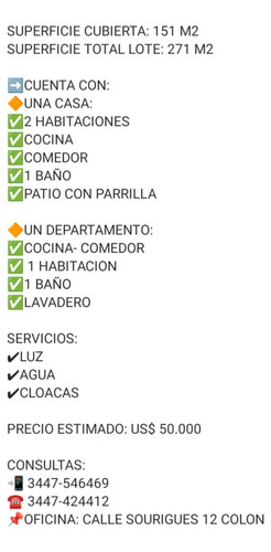 Se Vende Casa + Departamento