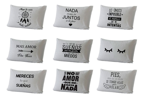 Funda Almohada Cama Sillon Protector Diseño Frases Estampada