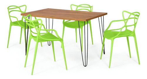 Mesa De Jantar Hairpin Natural 130x80cm + 4 Cadeiras Allegra Cor Verde
