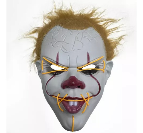 Máscara Led Neon It A Coisa Palhaço Cabelo Hallowen Carnaval Cor Branco Frio Palhaço It