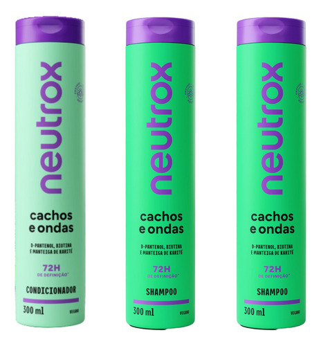 Kit Neutrox Cachos Ondas 1 Cond 300ml + 2 Shampoo 300ml