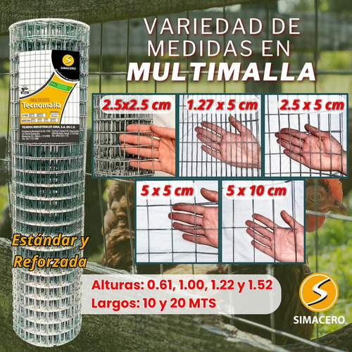 2 Mallas De Acero Multimalla Ab.1.27x5cm. Alt.61cm. L 10m