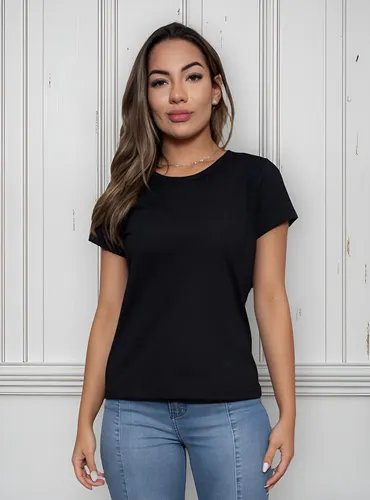 Camiseta Feminina Básica Algodão Lisa Branca Preta
