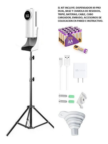 Imagen 2 de 6 de Dispensador Automatico De Gel Con Termometro K9 Pro En Kit