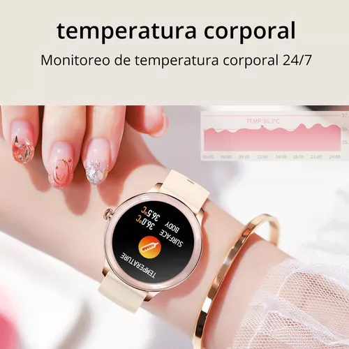 Reloj Inteligente para Mujer Reloj Inteligente Redondo Impermeable Reloj  Inteligente con Seguimiento de Actividad Función de Recordatorio Inteligente  para iPhone Android (Correa de Cuero, Rosa) JM