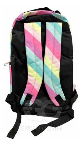 Mochila Escolar Costa Juvenil Feminina Listrada Cor Lilás Rosa Azul e Preto