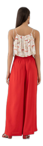 Calça Pantalona Em Crepe Com Elástico Cós