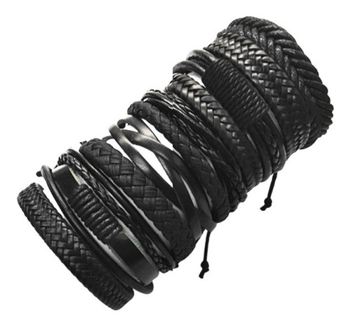 Pulsera Brazalete Manilla Color Negro Cuero Hombre Y Mujer