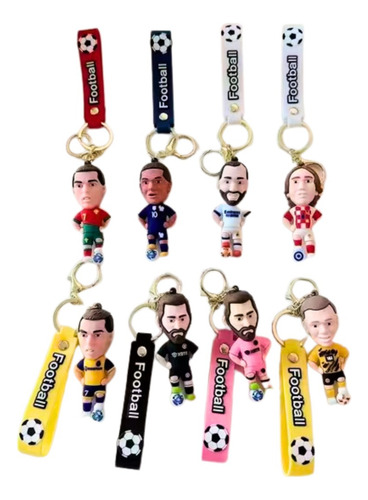 Llaveros Personajes X10 Goma 3d + Correa + Mosqueton Futbol Messi Argentina