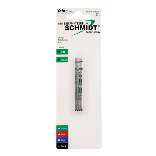 Schmidt 635 Mini D1 Ballpoint Refill Medium, 4 Pack, Black.