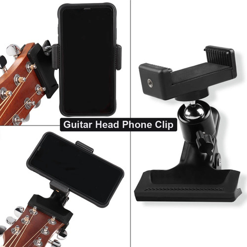 Clip De Celular Para Guitarra O Bajo Fijar Ajustable Usar Negro