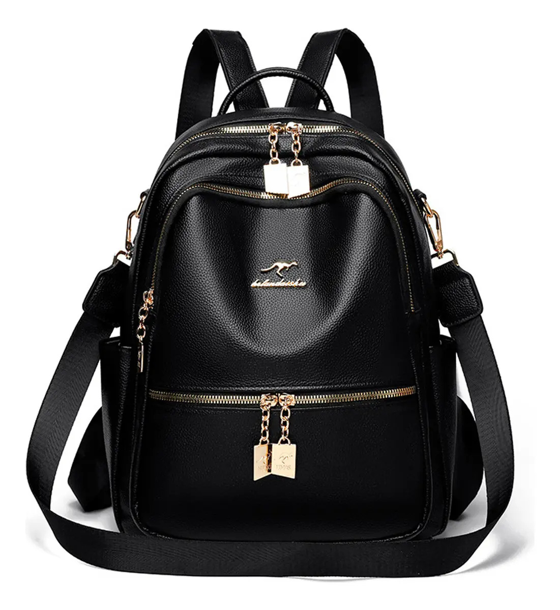 Mochila Feminina Couro Alta Qualidade C/ Alça Ombro Elegante Cor Preto Desenho Do Tecido Lisa