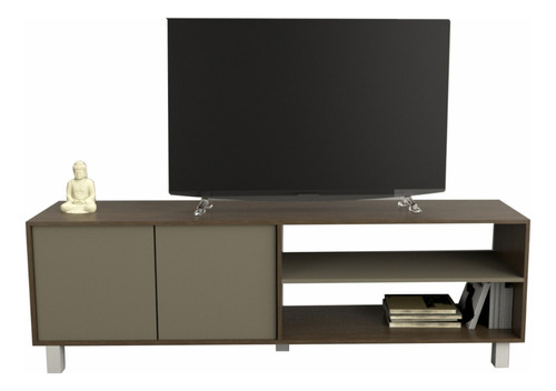 Mesa Rack Tv Melamina Minimalista Moderna 180 Cm 2 Puertas C Color Nogal Gris