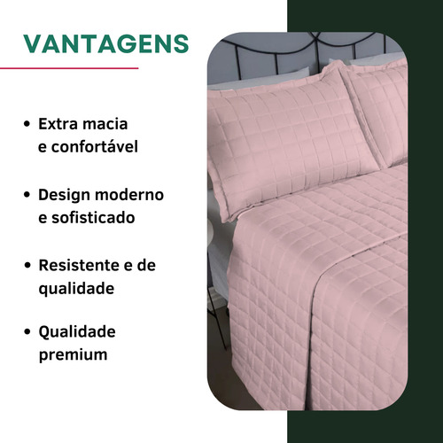 Cobre Leito Colcha Casal Padrão Matelado Dupla Face Toque Macio E Suave 400 Fios Rose