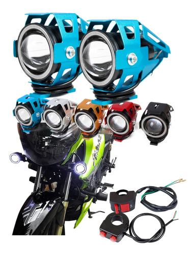Imagen 1 de 10 de 2 Faros Azul Lupa Led Cree Moto Ojo De Ángel Estrobo U7 125w
