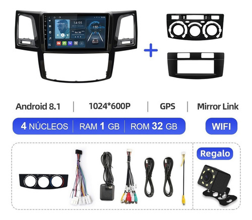 Estéreo 1+32g Para Toyota Hilux 2005-2018 Cámara Gps Wifi