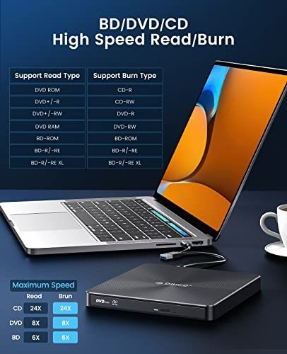 Unidad Externa De Blu-ray Y Dvd Orico, Usb 3.0 Y Tipo C, 100