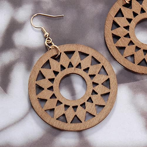 Pendientes Colgantes De Madera Pendientes Bohemios Geométric