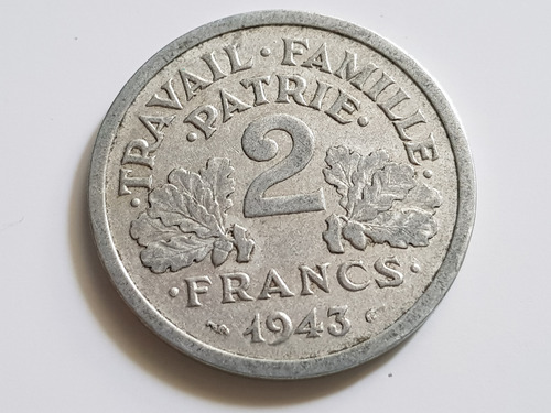 Moneda 1943 Francia Etat Français 2 Francos Francia De Vichy (Usado)
