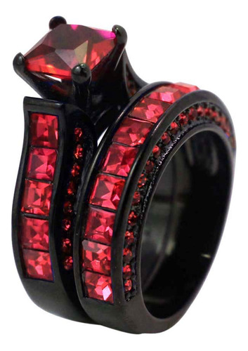 Conjunto De Anillos De Boda Chapados En Oro Negro Para Muje.