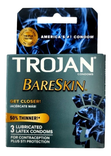 3 Trojan Bareskin Preservativo Látex Lubricado 50% + Delgado