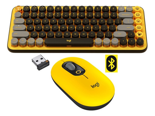 Kit Teclado Mecanico Y Mouse Logitech Pop Keys Blast Color Del Teclado Amarillo - Negro