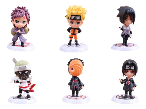Naruto Tobi Sasuke Itachi Gaara 6 Figuras Aprox 7cm Con Base