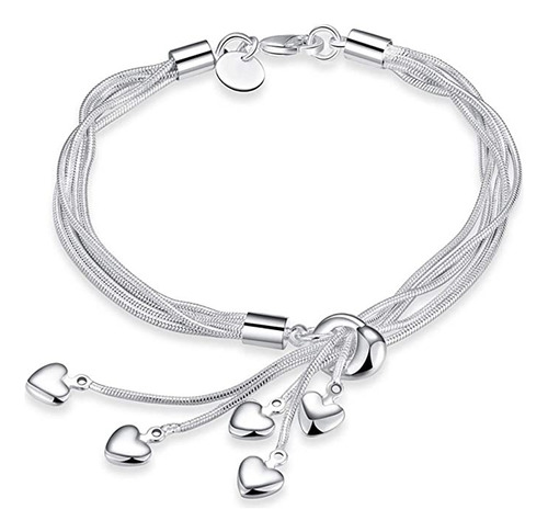 Pulsera Mujer Esclava Brazalete Elegante Corazon Plata 925