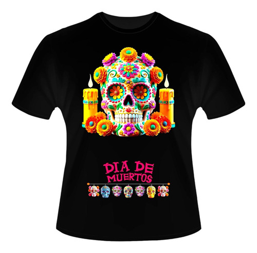 Playera Día De Muertos Ofrenda Halloween Calavera Colorida 9