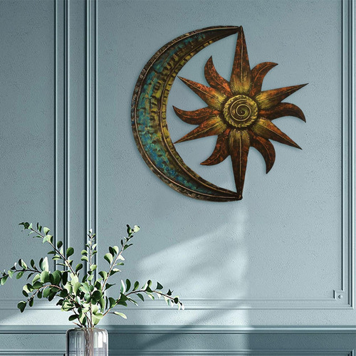 Criativo Sun Moon Metal Wall Art Tema Celestial 35cm